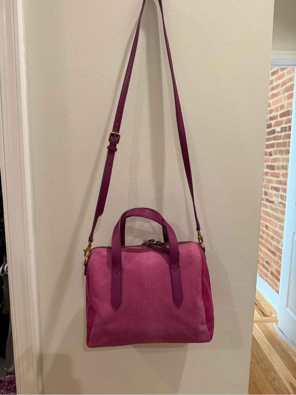 Fossil Fuchia Structured Crossbody Satchel - Women's Handbag